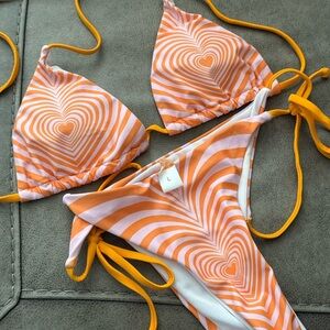 Orange and White Heart Pattern Bikini